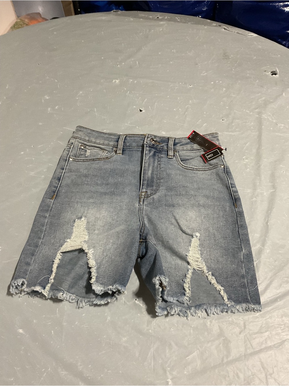 Frayed Light Blue Distressed Denim Shorts